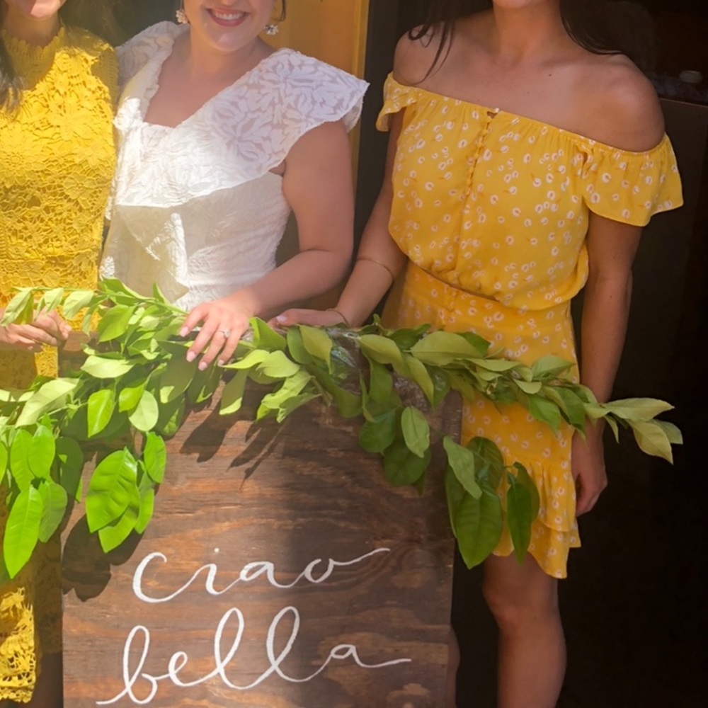 Yellow floral off the shoulder crop top